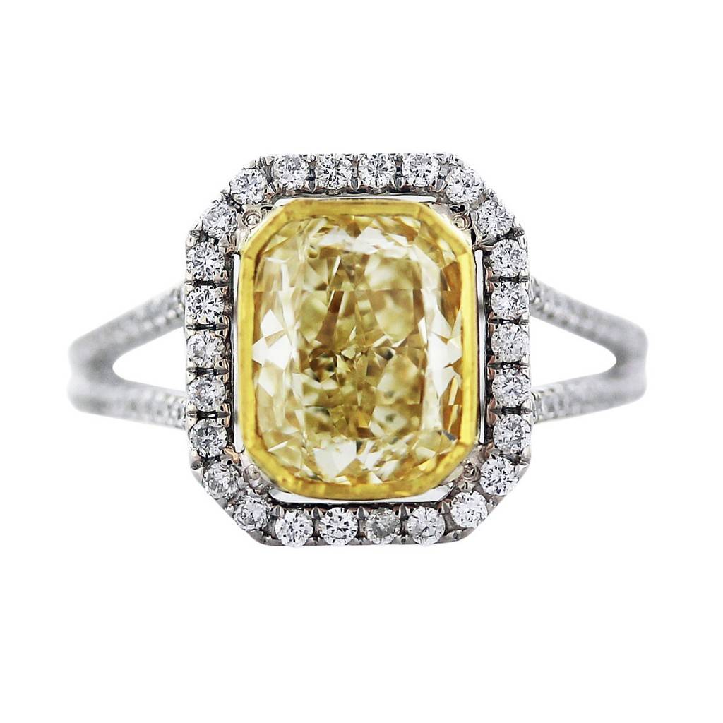 2.62 Carat Cushion Cut Fancy Yellow Diamond Engagement Ring
