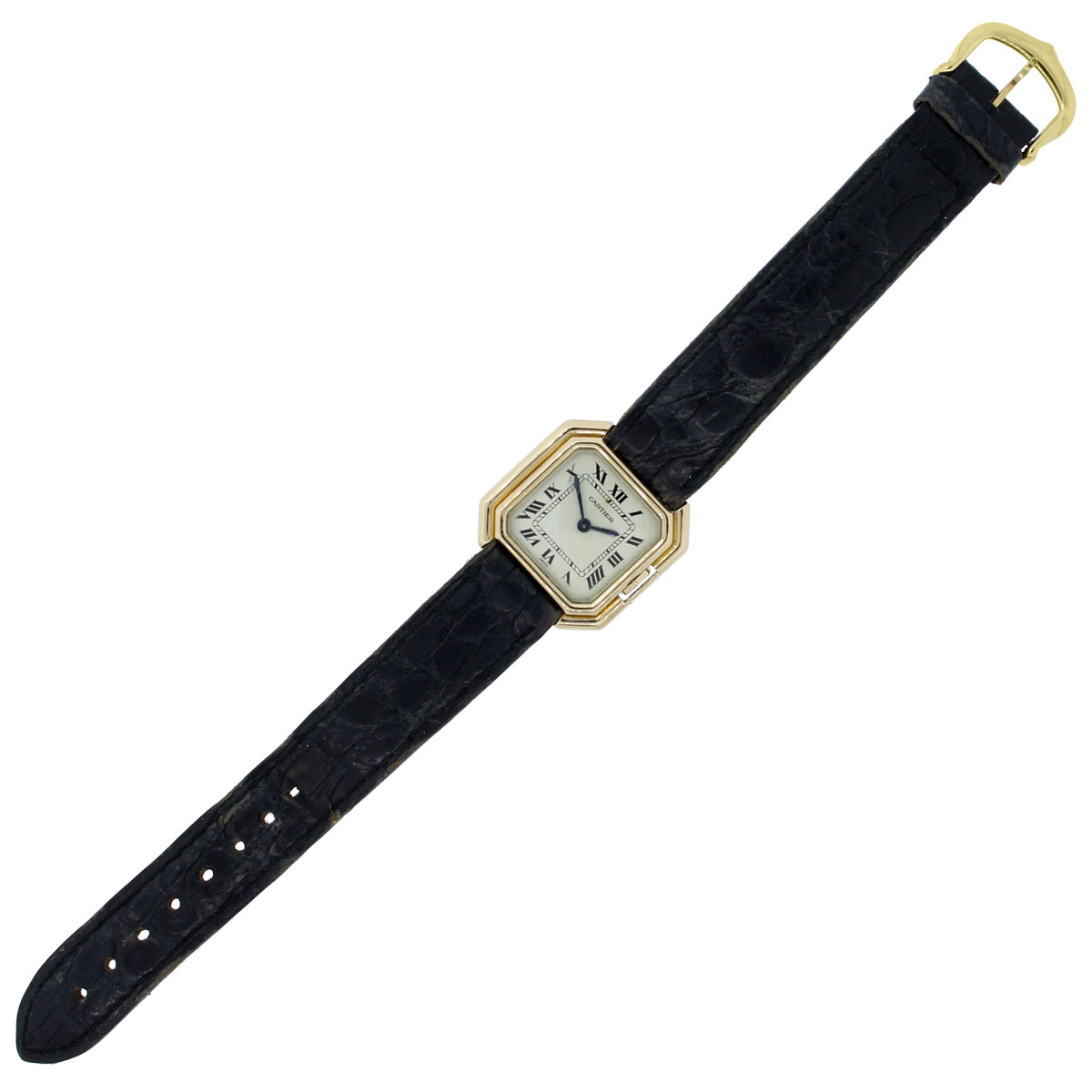 Cartier 18k Yellow Gold on Leather Strap Ladies Watch