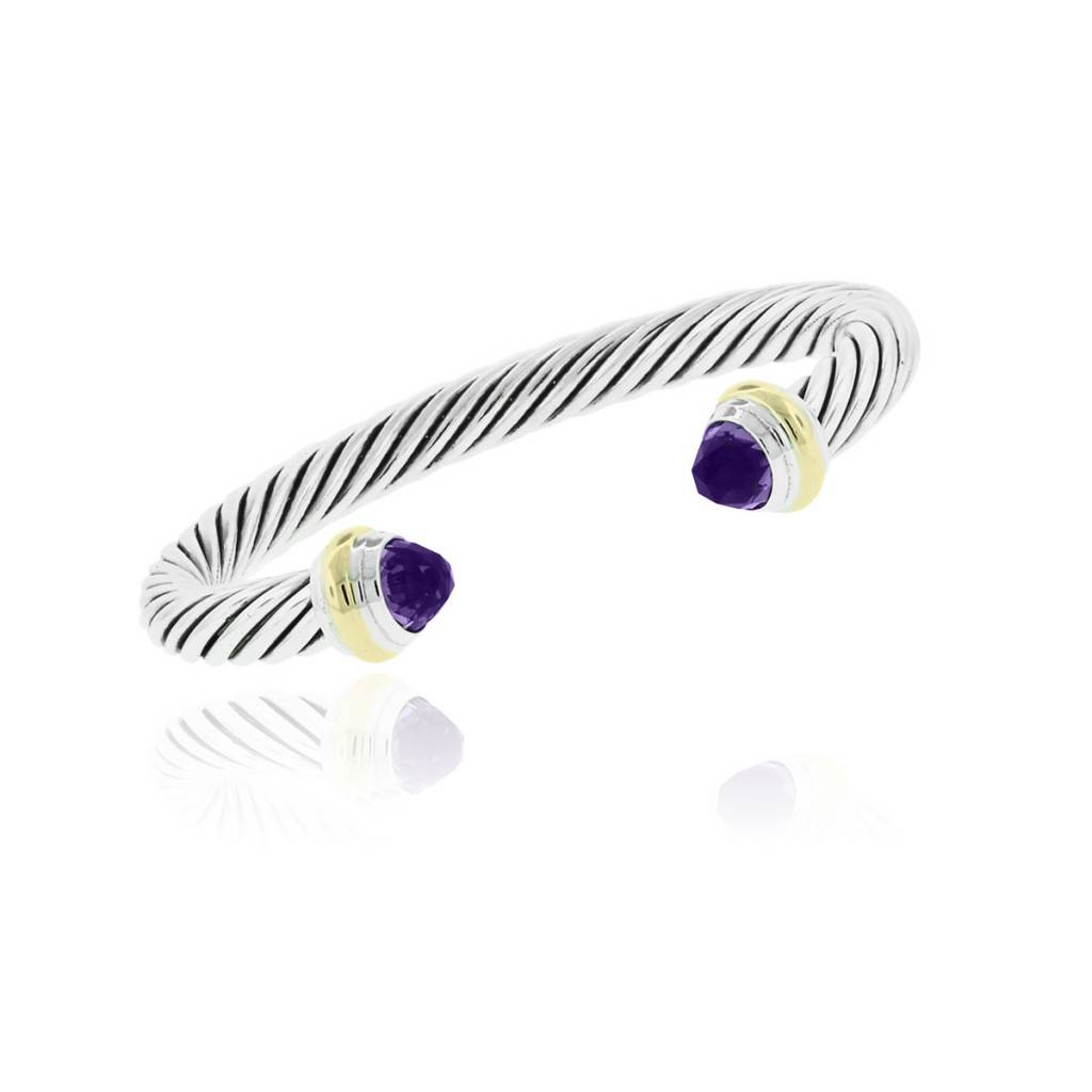 David Yurman Sterling Silver 14k Gold Amethyst Bangle