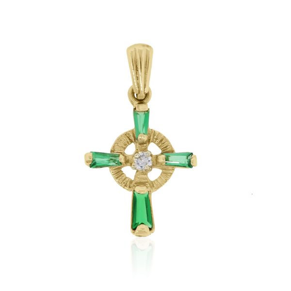 Gold Emerald Diamond Cross Pendant