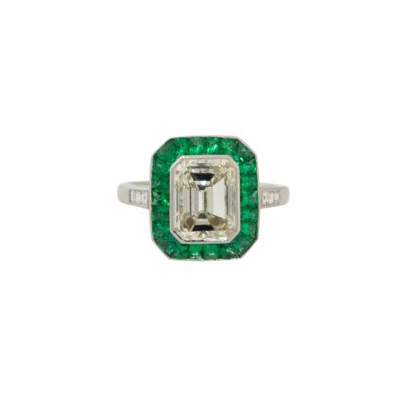 Platinum 2.51ctw Emerald Cut Diamond Emerald Halo Engagement Ring