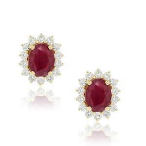 Rub y and Diamond Stud Earrings