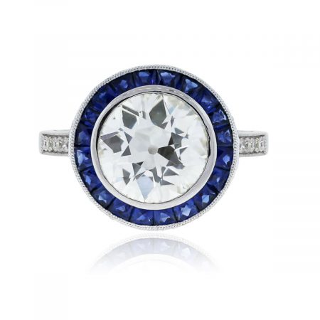 Plat. 2.78ct Round Brilliant Diamond Sapphire Halo Ring