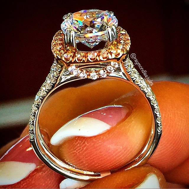 Rose Gold and white gold halo engagement ring