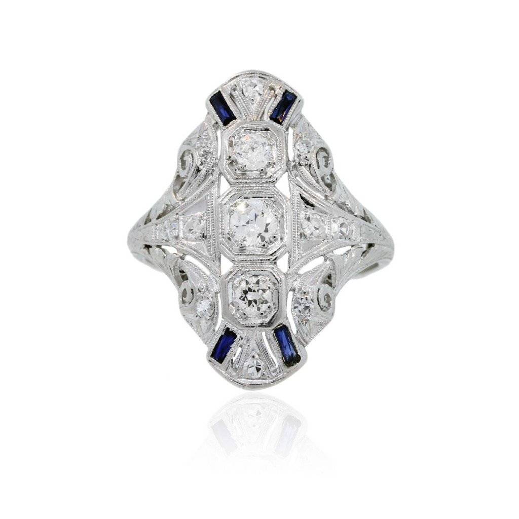 Platinum .60ctw Diamond Blue Sapphire Vintage Ring