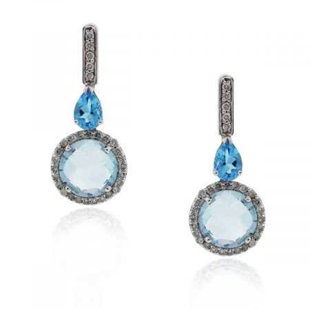 18k white gold blue dopaz and diamond earrings