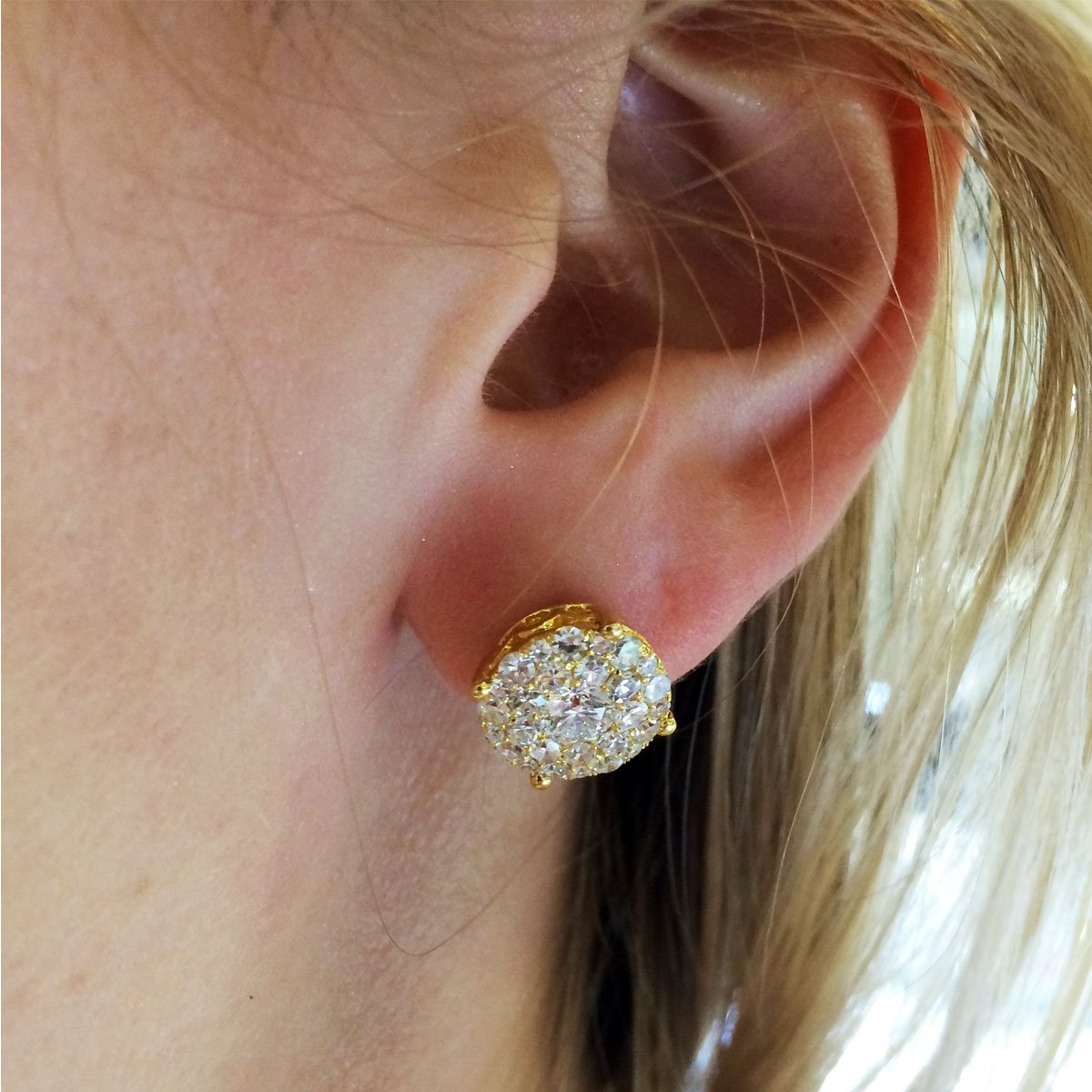 K Yellow Gold Ctw Diamond Cluster Stud Earrings