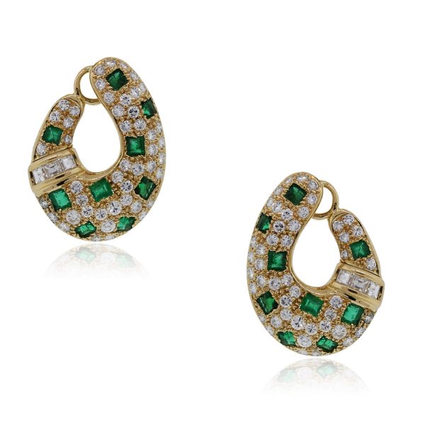 18k Yellow Gold Diamond Emerald Earrings