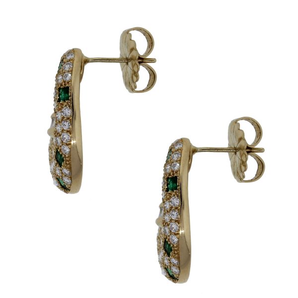 yellow gold diamond emerald earrings