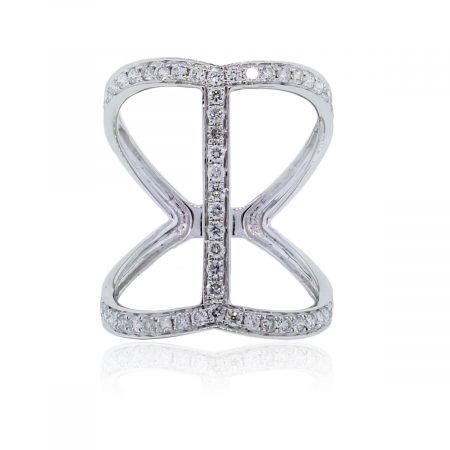 18k white gold diamond elongated open ring