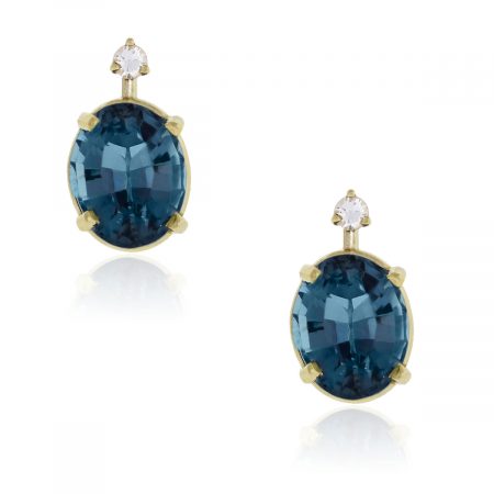 14k Yellow Gold Diamond Blue Topaz Earrings