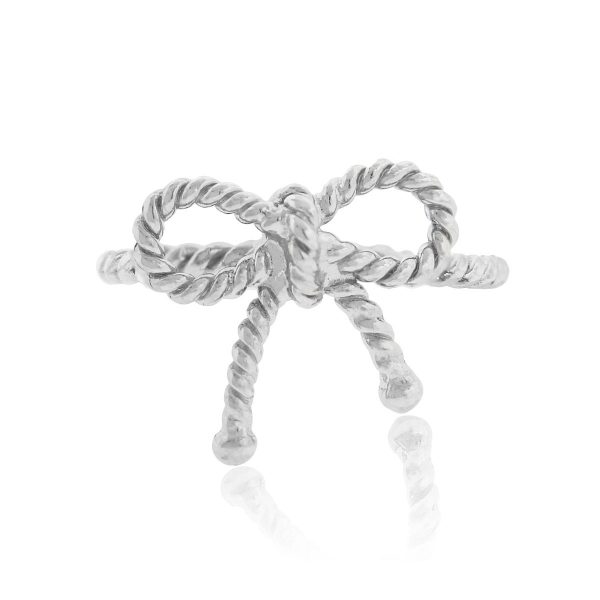 14k White Gold Ribbed Design Bow Ring