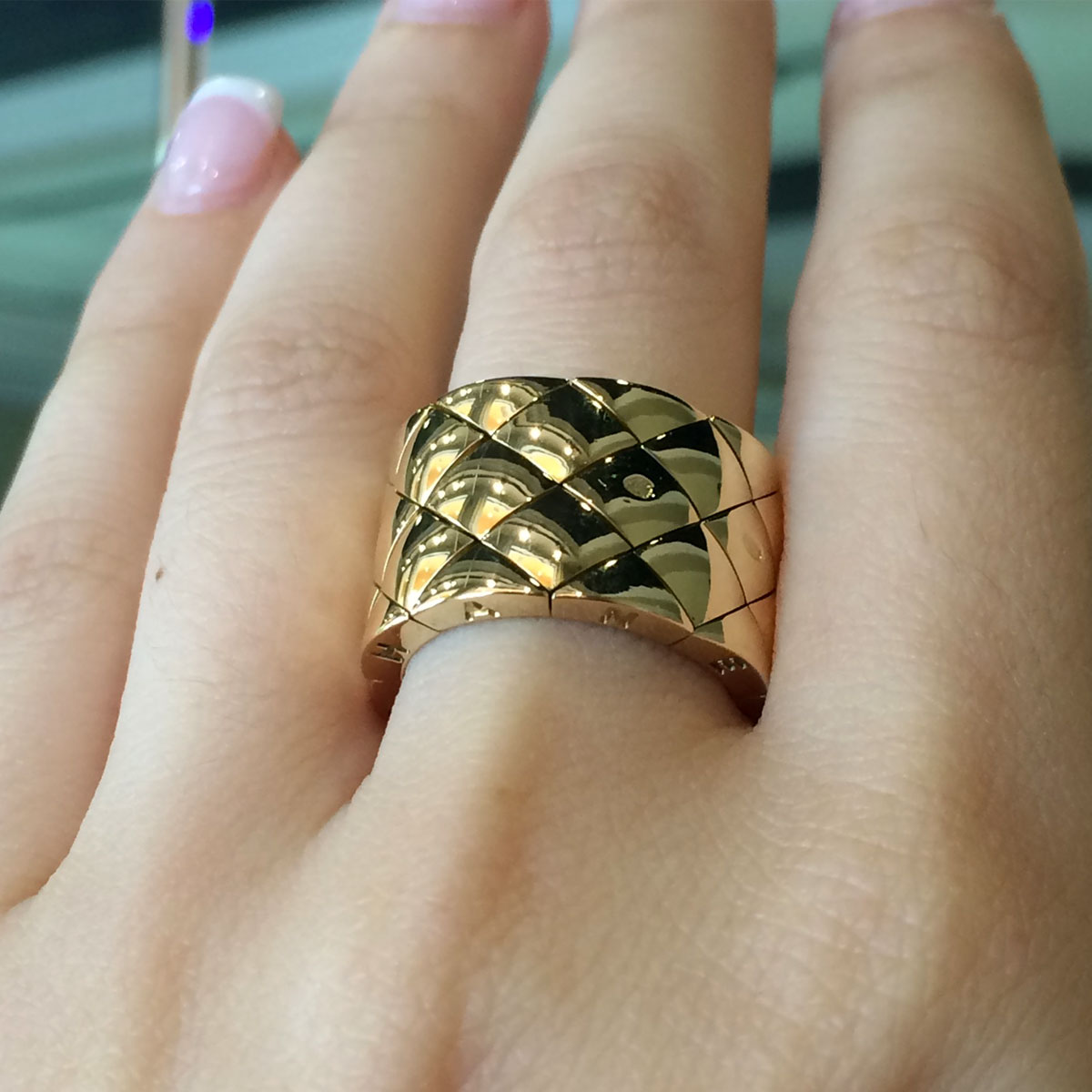 Chanel Matelasse 18k Yellow Gold Wide Ring