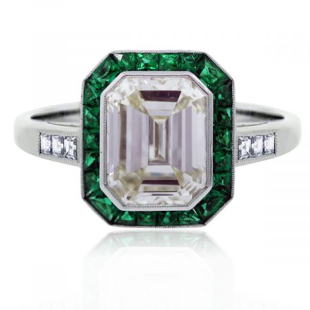 Platinum DIamond Emerald Halo Ring