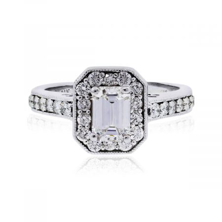 White Gold emerald cut diamond engagement ring
