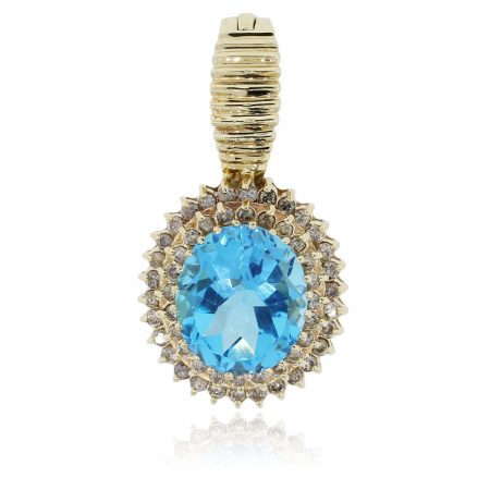 Yellow gold blue topaz diamond pendant