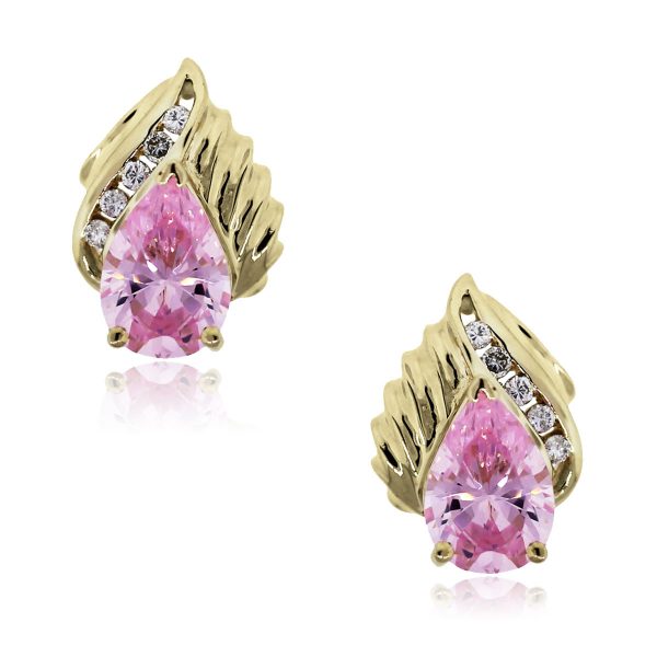 yellow gold pink crystal earrings