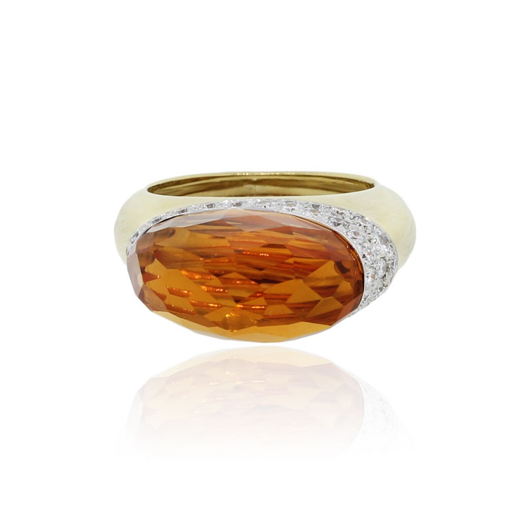 18k Yellow Gold Citrine and Diamond Cocktail Ring