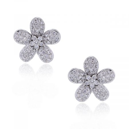18k white gold diamond flower earrings