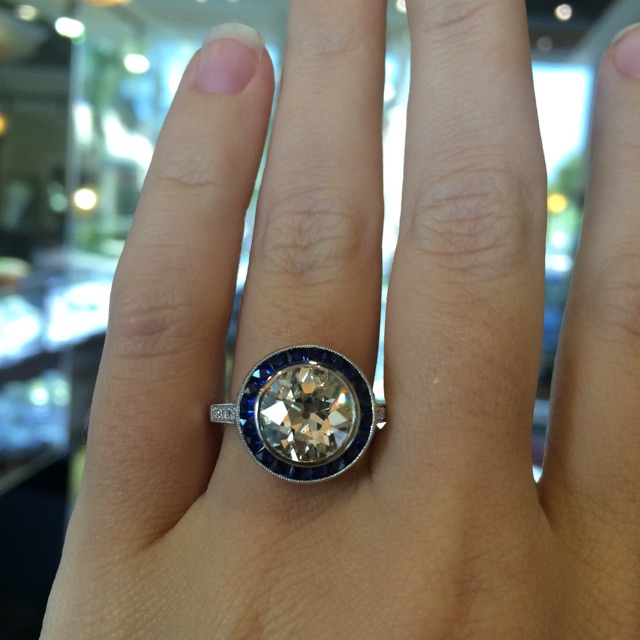 Sapphire halo engagement ring