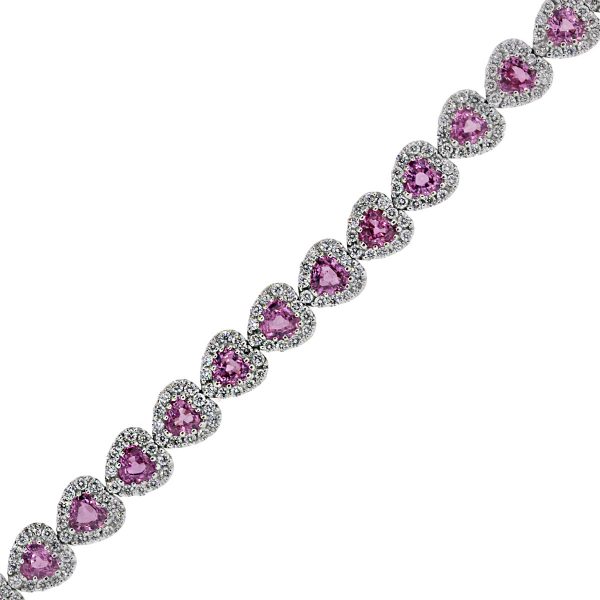 Pink Sapphires & Diamond Heart Bracelet
