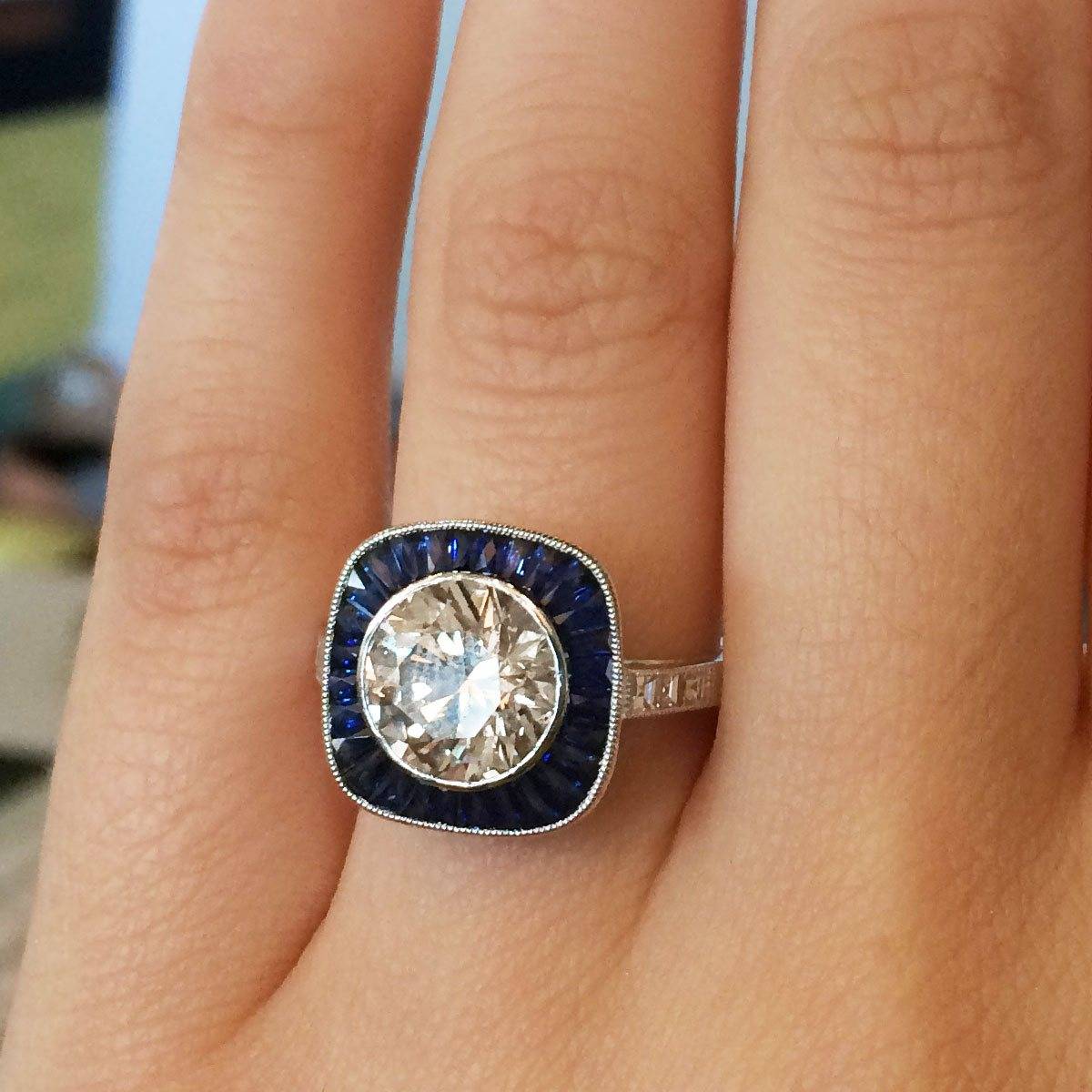 2.51ct Round Brilliant Diamond Sapphire Halo Engagement Ring