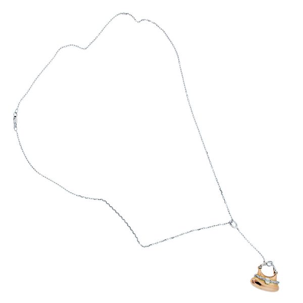 white and rose gold diamond purse pendant
