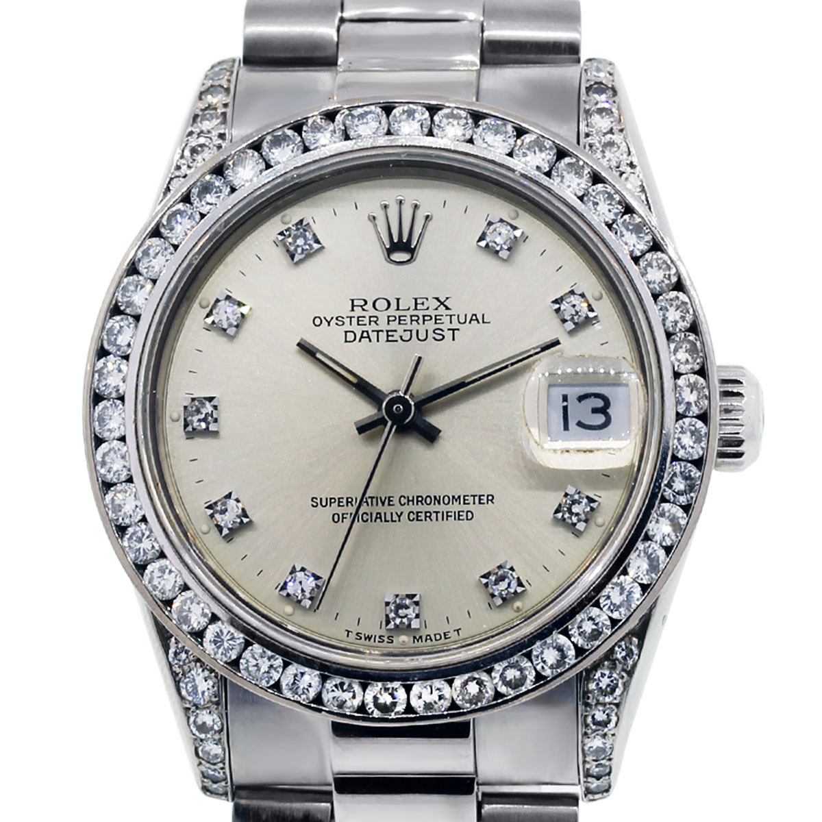 Rolex 68279 Datejust Midsize 18k White Gold Presidential Diamond Watch