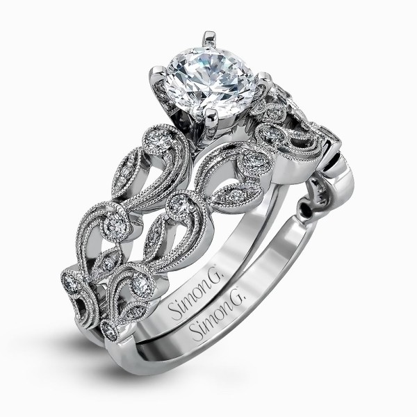 Simon G TR473 Diamond Floral Engagement Ring Set Boca Raton