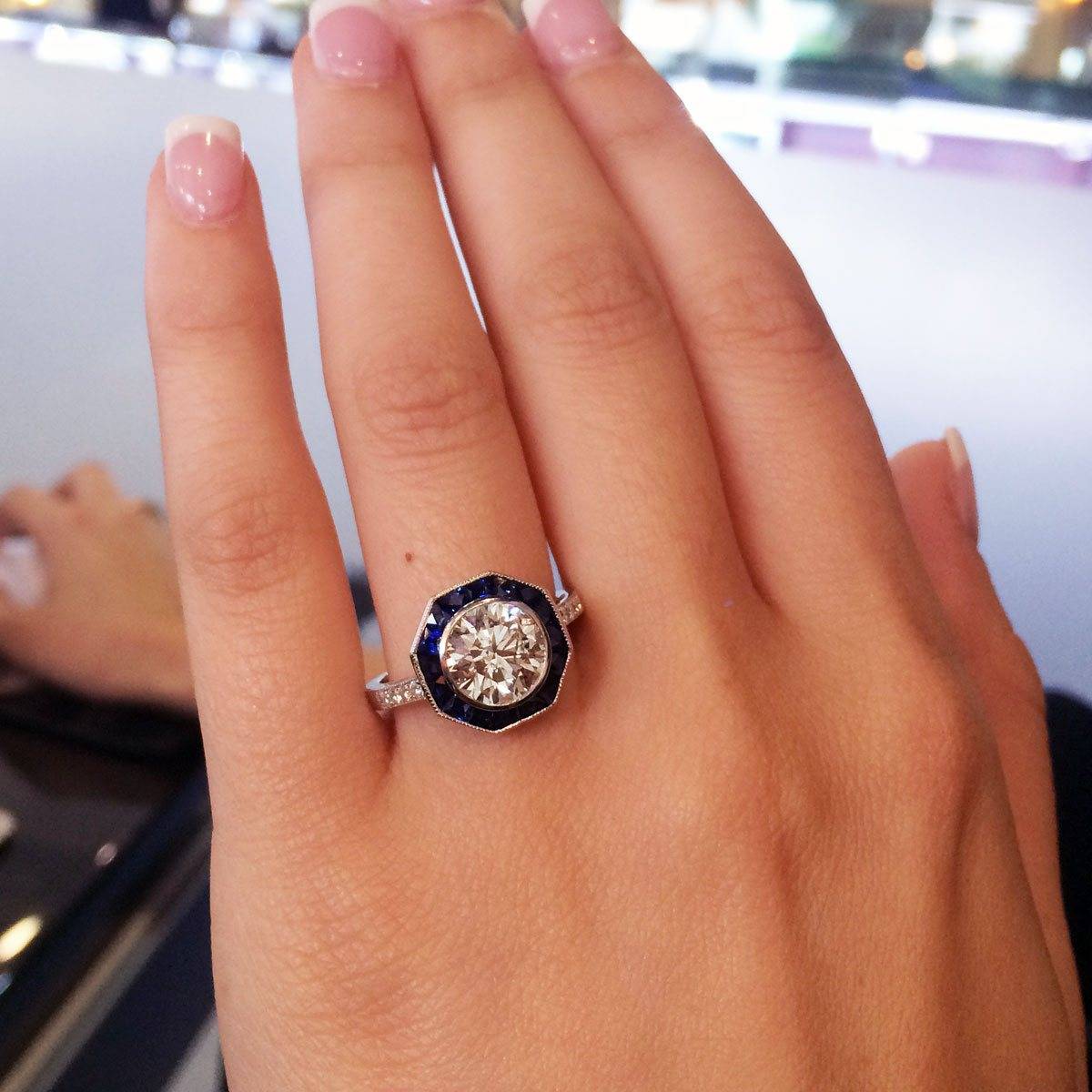  2.02ct Round Brilliant Diamond Sapphire Halo Engagement Ring