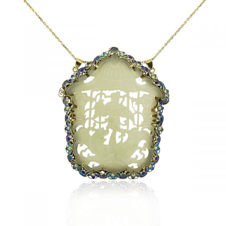 14k yellow gold jade pendant necklace