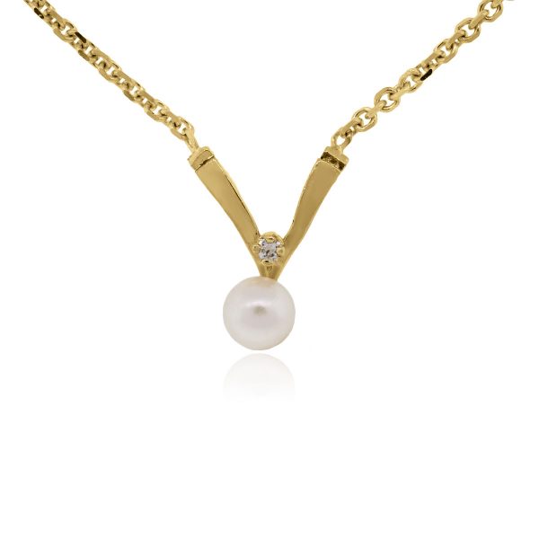 yellow gold pearl diamond necklace