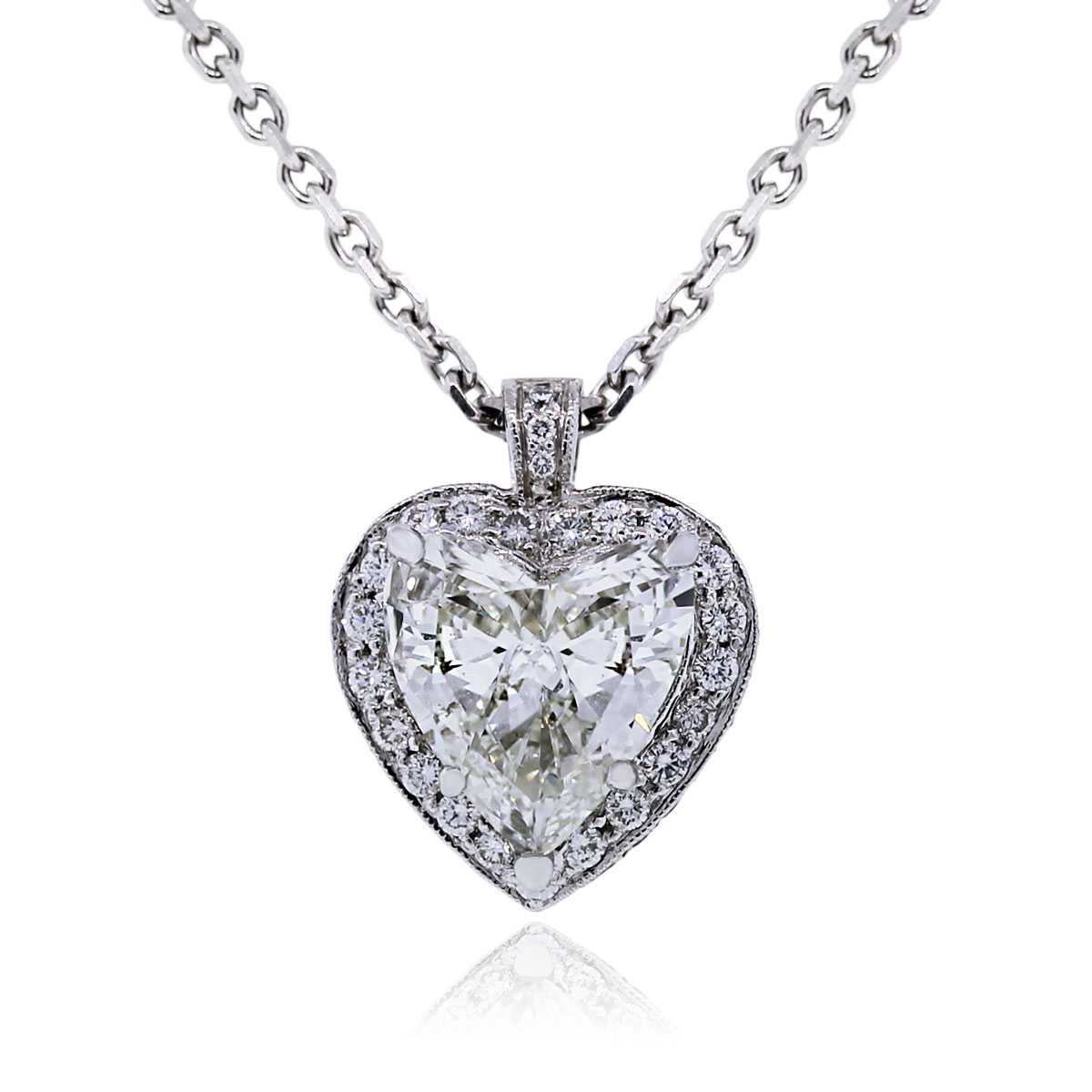 14k White Gold 4.17ct GIA Certified Diamond Heart Pendant Necklace