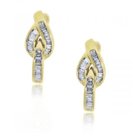 14k yellow gold baguette diamond earrings