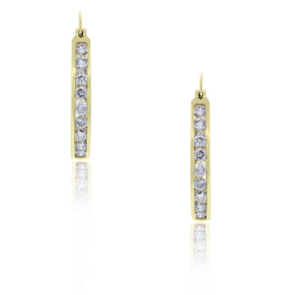 14k Yellow Gold diamond hoop earrings