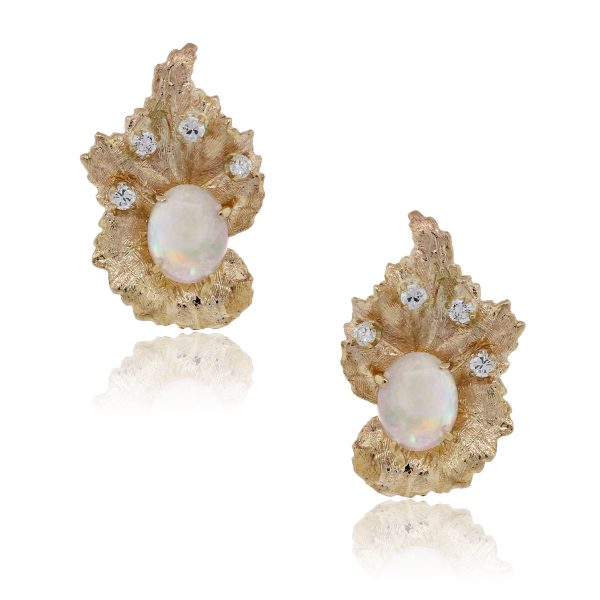 14k yellow gold diamond opal earrings