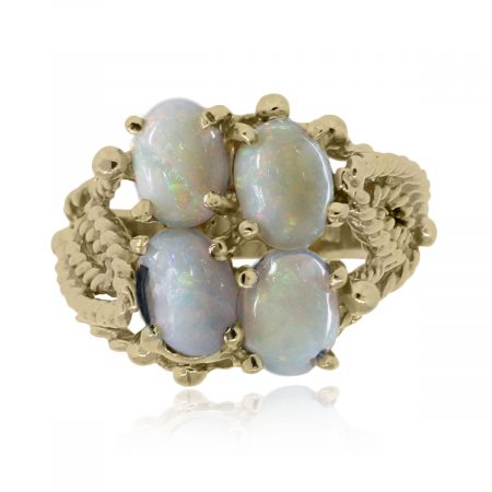 Yellow Gold Oval Cabochon Opal Ring