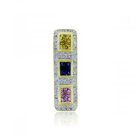 14k Yellow Gold Multi Color Sapphire & Diamond Pendant
