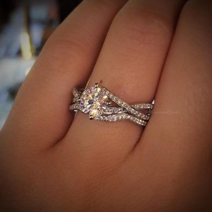 Simon G engagement ring and wedding band