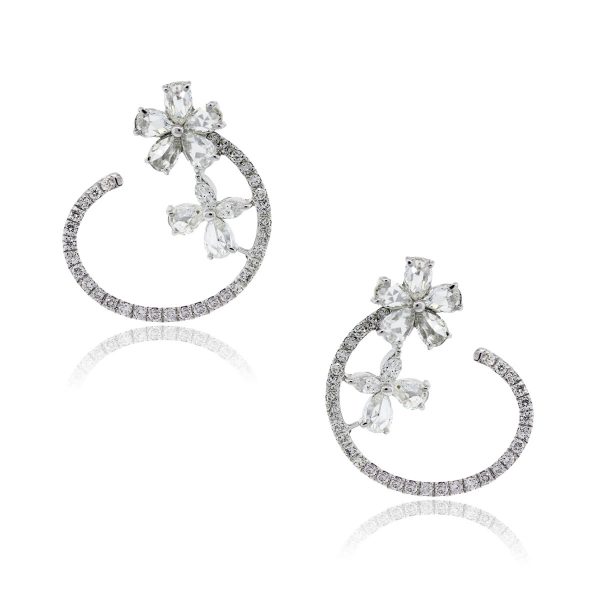 14k White Gold Diamond Flower Earrings