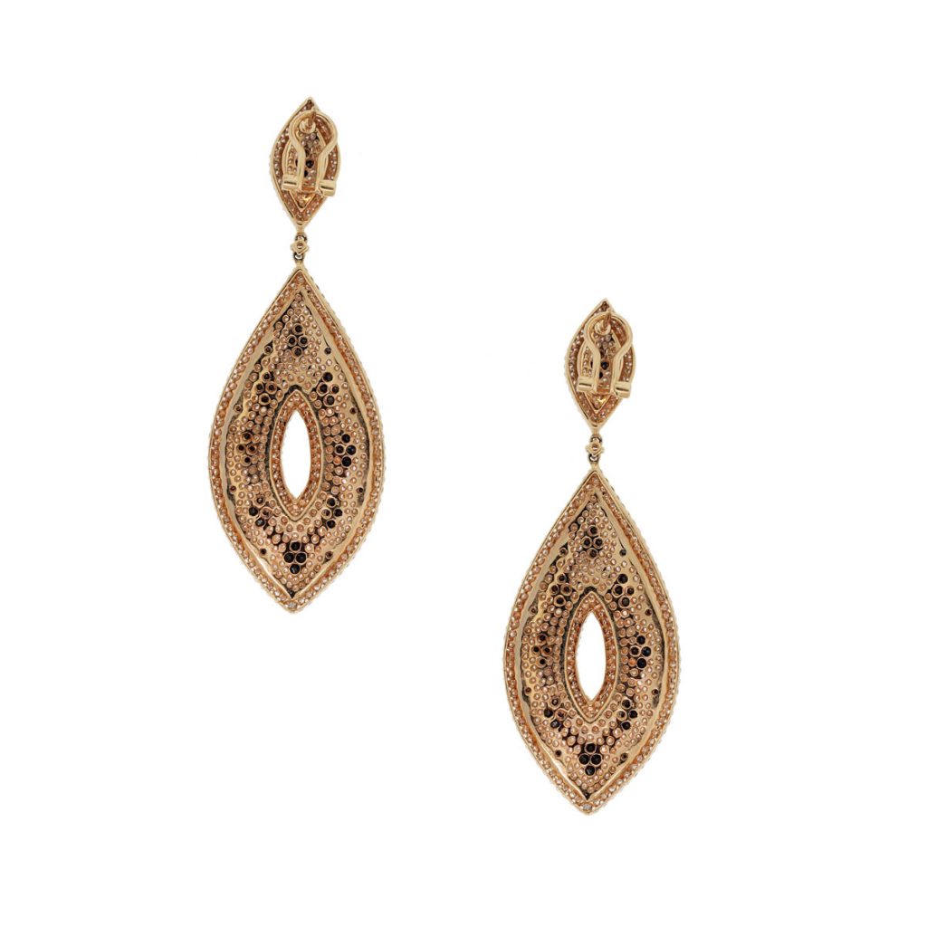 18k Rose Gold Black & White Diamond Dangle Earrings