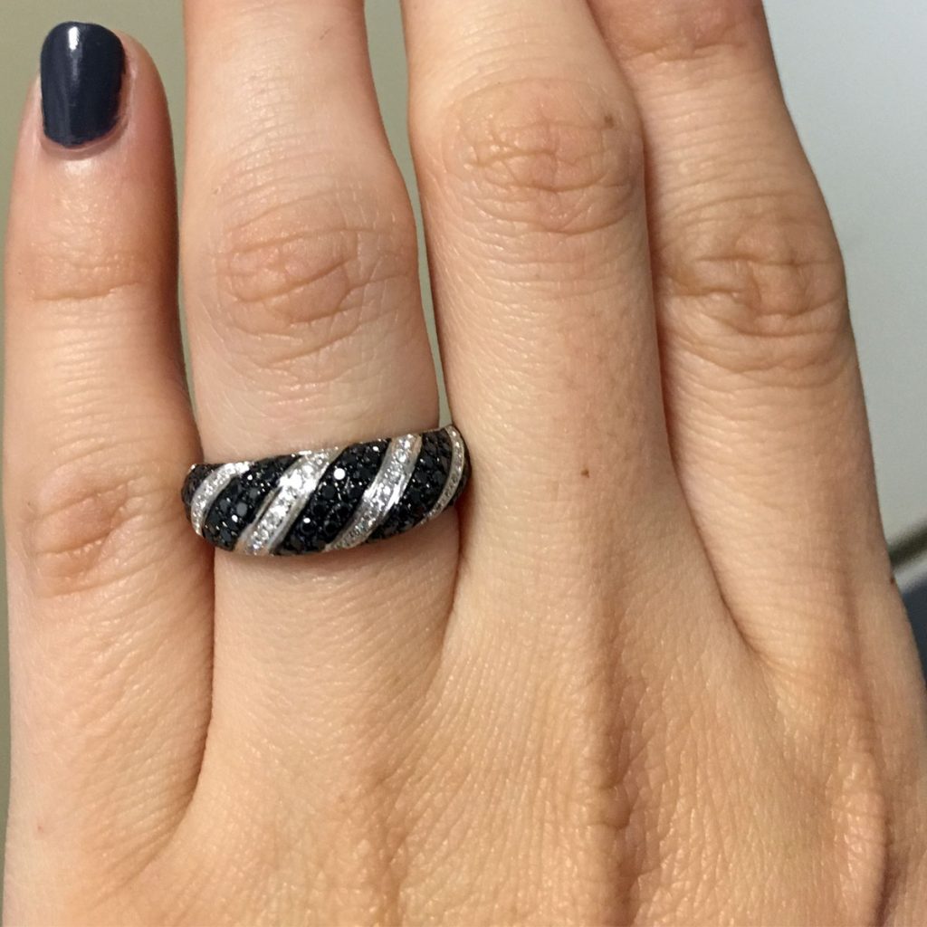 14k White Gold Black and White Diamond Pave Ring