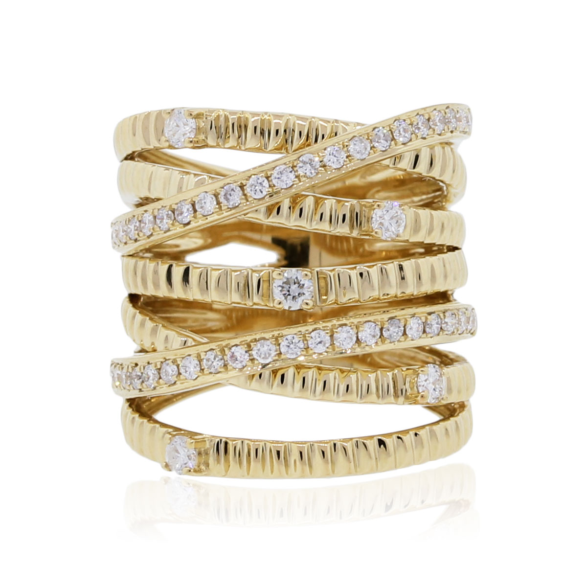 multi row diamond ring yellow gold