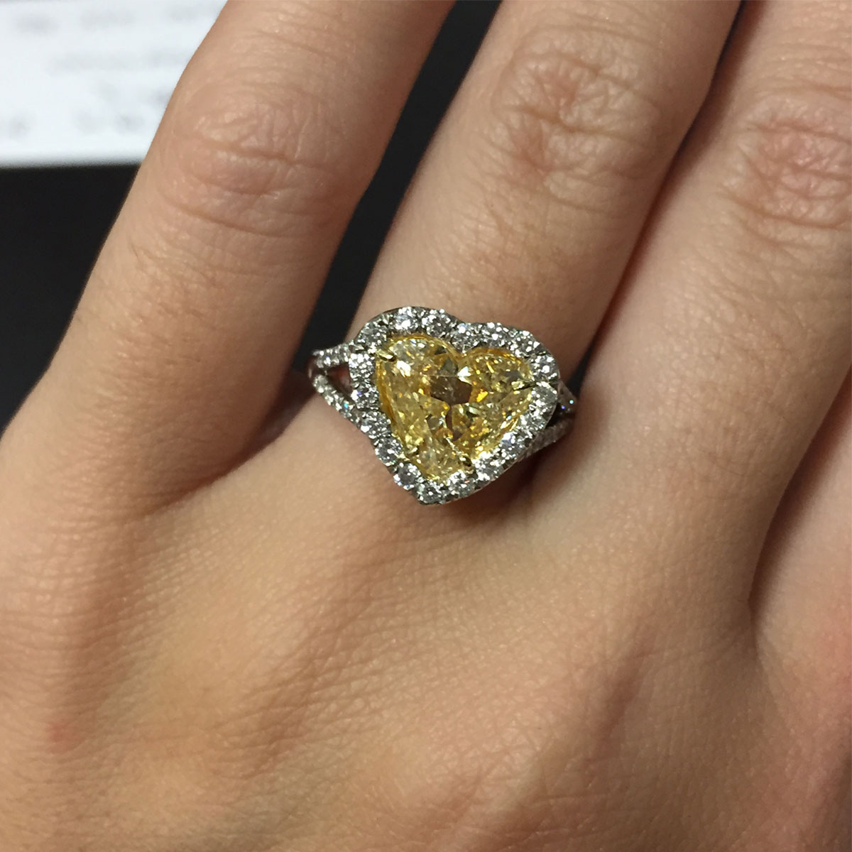 Platinum 2.01ct Fancy Yellow Heart Shaped Diamond Engagement Ring