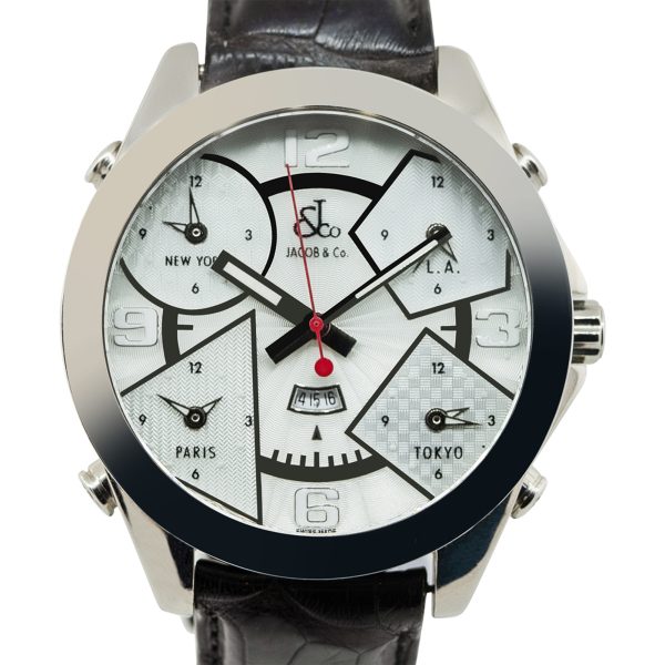 Jacob & Co. Five Time Zone Stainless Steel Men's Watch on Leather