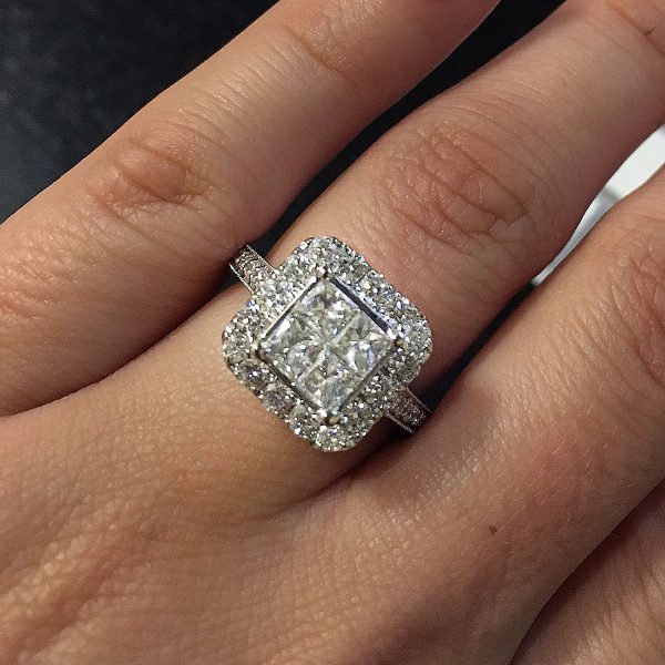 14k White Gold Princess Cut 2ctw Diamond Illusion Engagement Ring