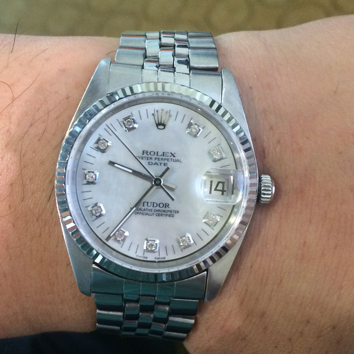 Tudor 75204 Date MOP Diamond Dial Steel Watch