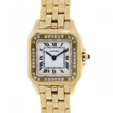 Cartier Panther 18k Yellow Gold Diamond Bezel White Dial Watch