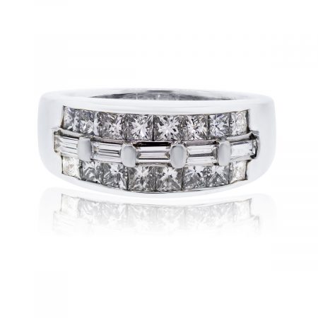 18k white gold princess cut baguette diamond ring