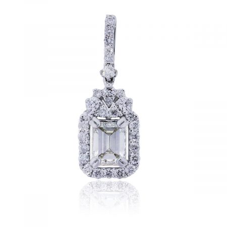 white gold emerald cut diamond pendant